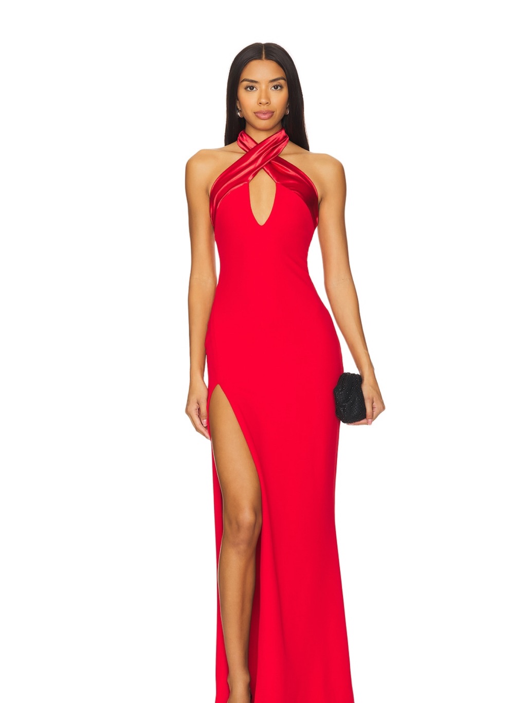 Nookie Red Halter Gown Keyhole Cutout High Slit Formal Dress